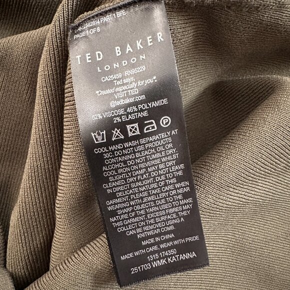 NWT Ted Baker Katanna Utility Stretch Knit Olive Green Dress Size 5 US 12 Large - Picture 8 of 8